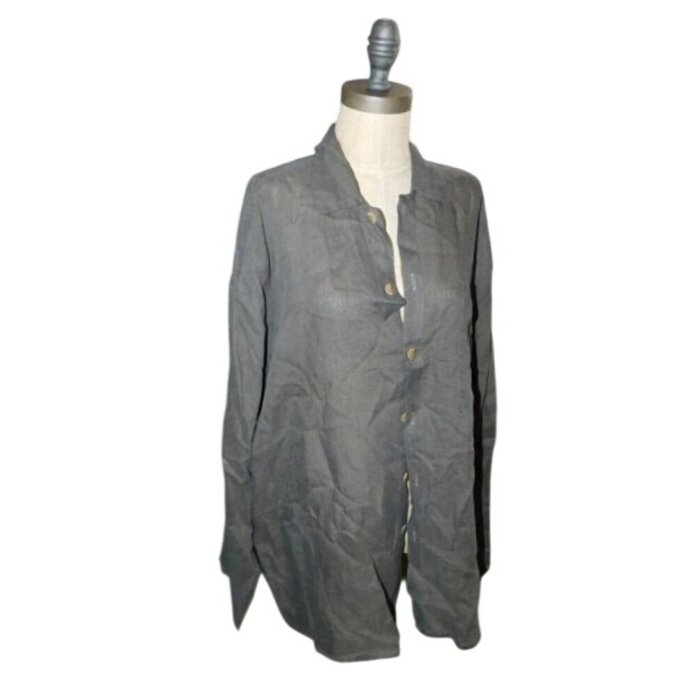 Flax by Jeanne Englehart Size L Large Oversized Button Linen Top - Picture 2 of 3